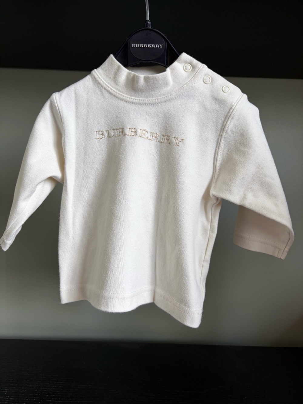 Burberry Cream Embroidered Long-Sleeve Baby Tee